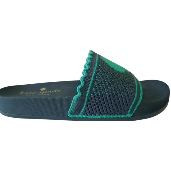 Kate Spade New York Brigitte Slides Sandals 5 Navy Green Logo Scallop Strap New